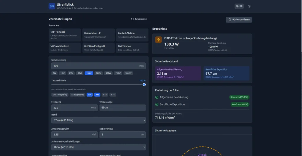 Strahlblick - HF Safety Calculator