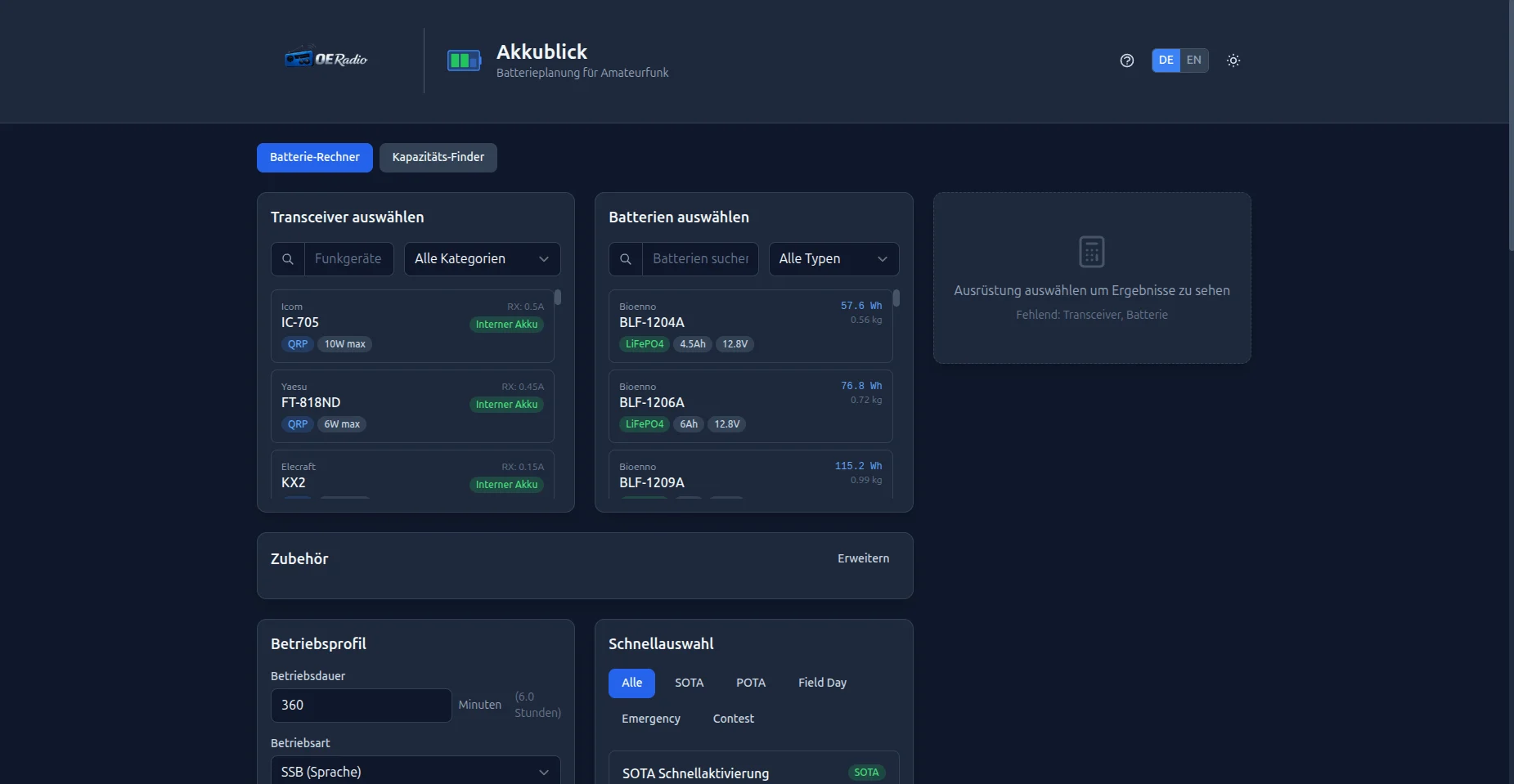 Akkublick – pianificazione della batteria per radioamatori