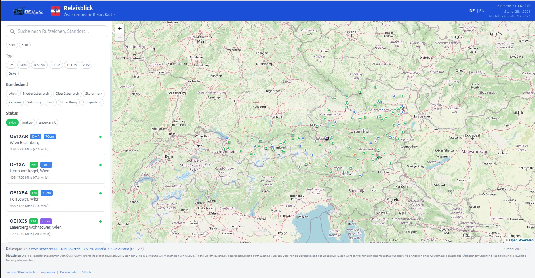 Relaisblick – Mappa interattiva di tutti i ripetitori radioamatoriali austriaci