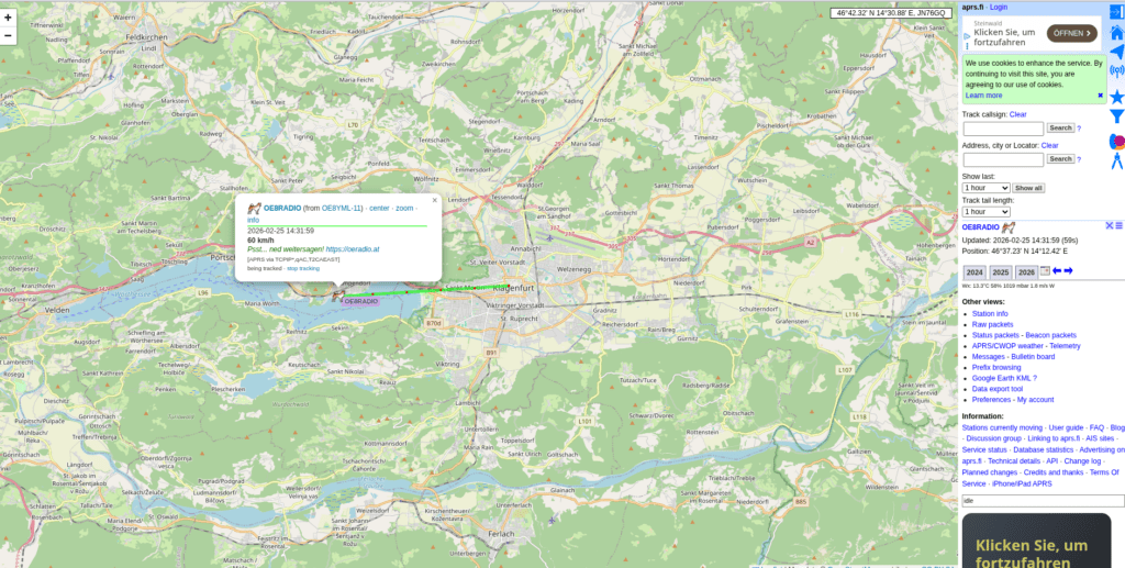 OE8RADIO APRS Track in Kärnten