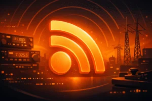RSS Feed Symbol mit Antennen und Funkgeräten