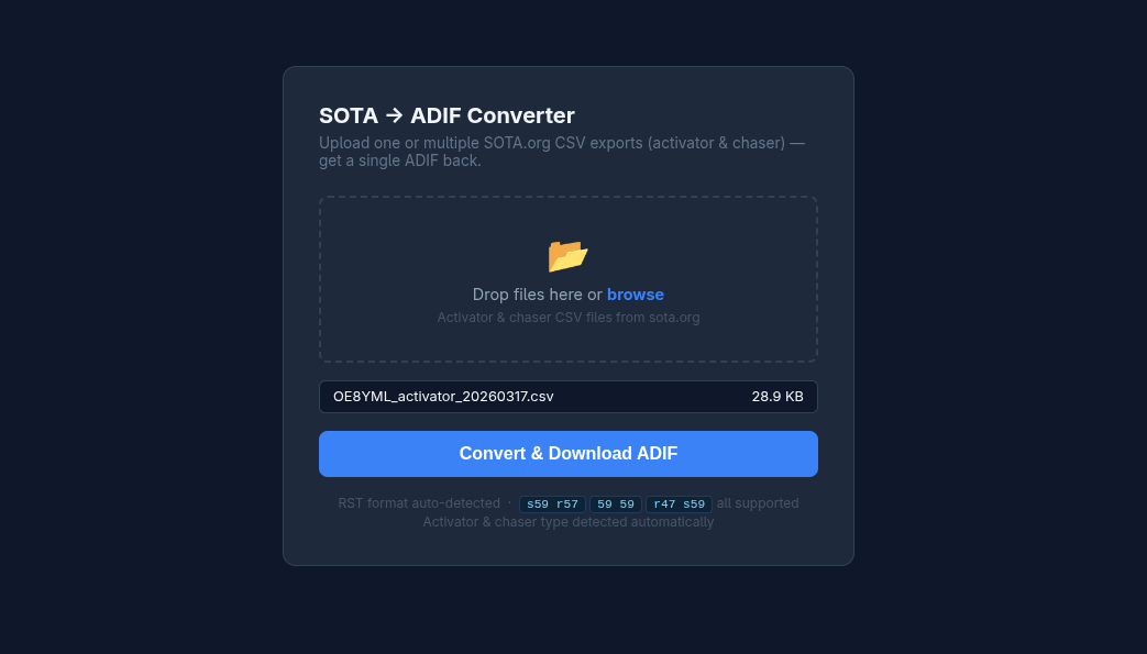 SOTA→ADIF Converter: CSV-Exporte von SOTA.org ins ADIF-Format
