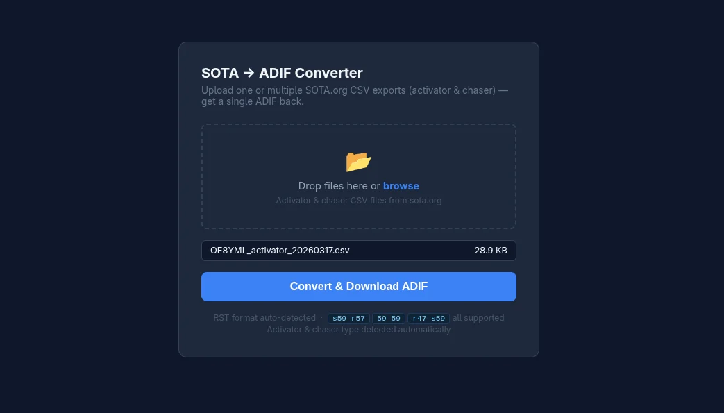 SOTA→ADIF Converter: CSV-Exporte von SOTA.org ins ADIF-Format