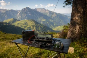 QRP-Portabelstation auf einem Berggipfel in den Alpen