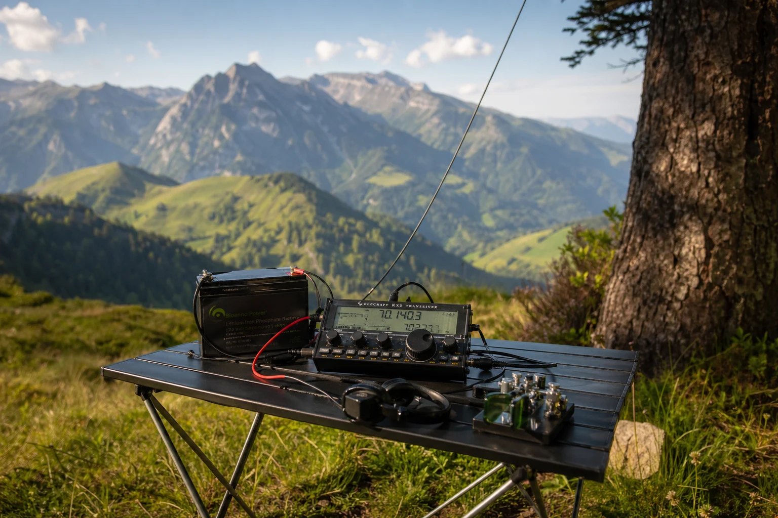 QRP-Portabelstation auf einem Berggipfel in den Alpen