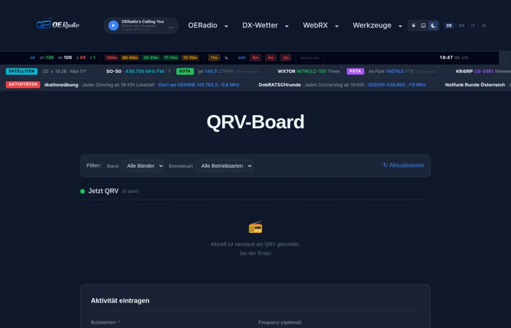 Novo: QRV Board — Najdi QSO partnerje v realnem času