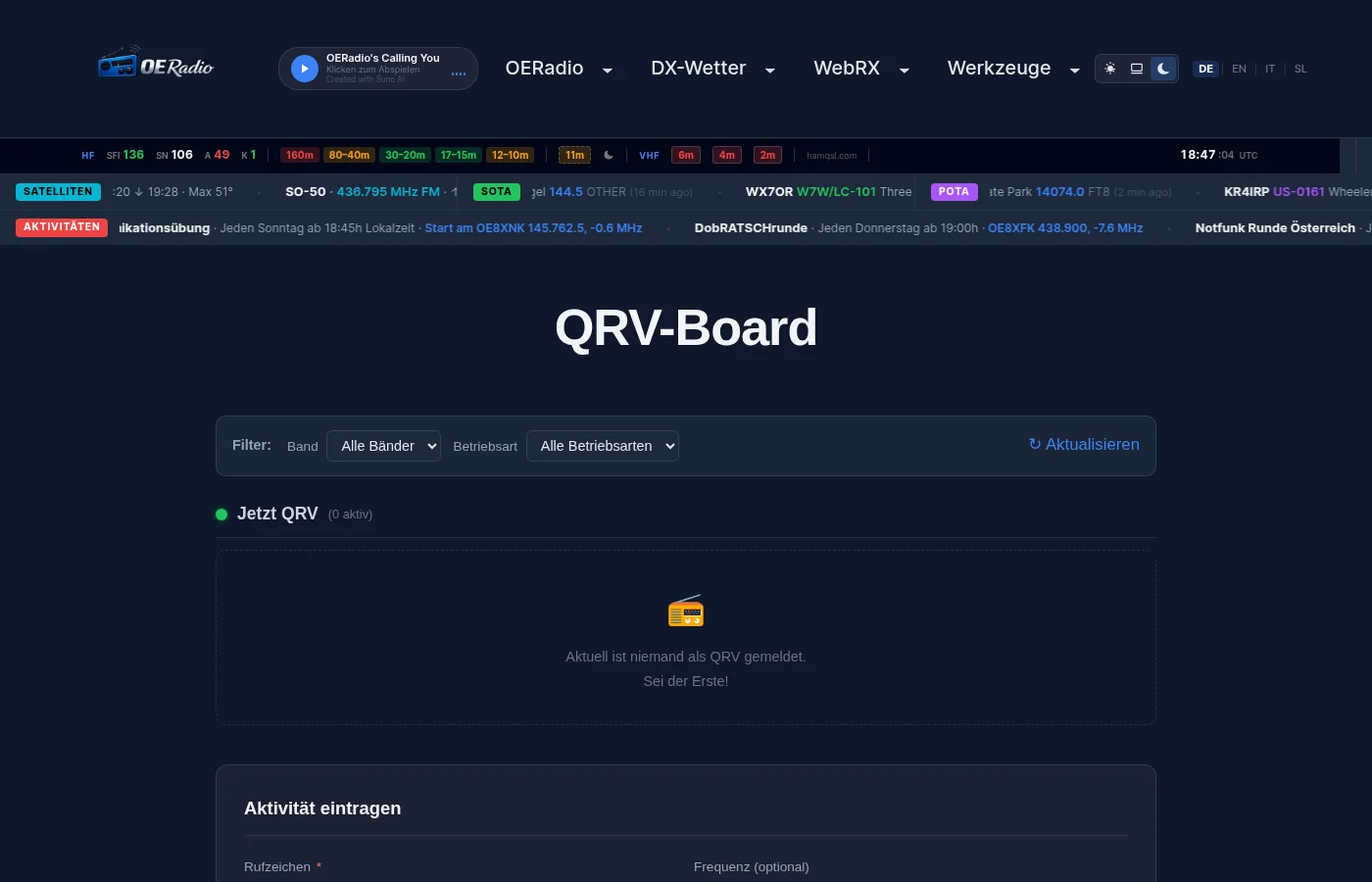 Neu: QRV-Board — Finde QSO-Partner in Echtzeit