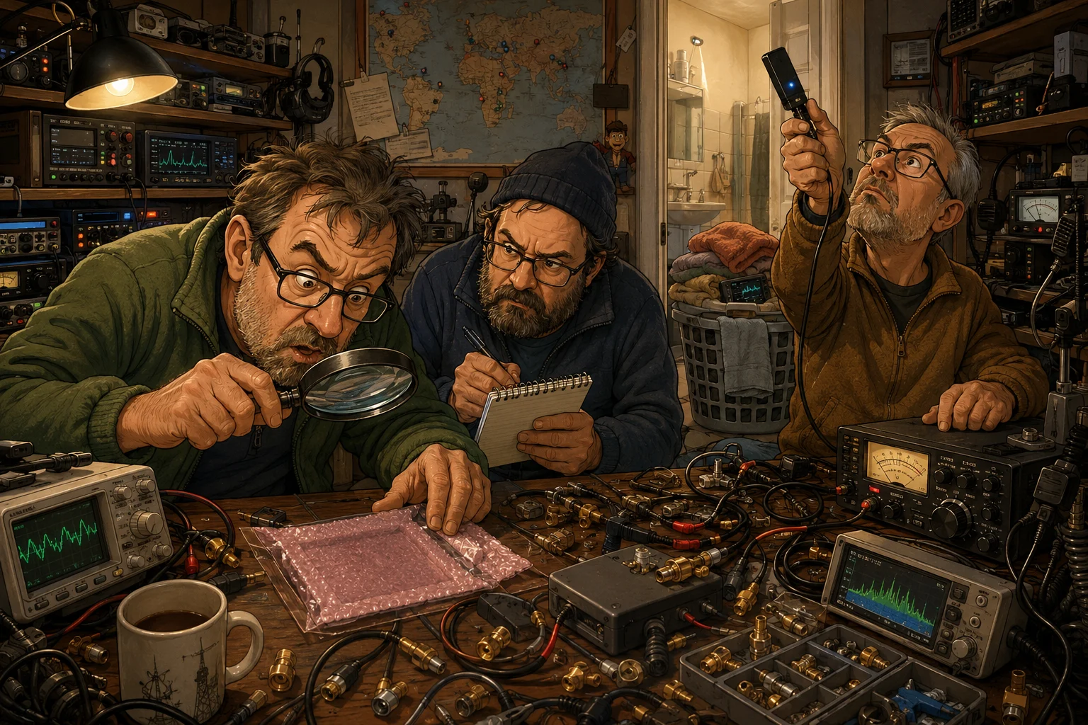 Drei Funkamateure untersuchen das Verschwinden eines NanoVNA im vollgestopften Shack