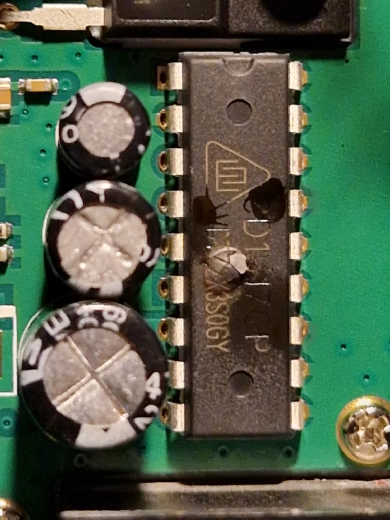 Burned audio amplifier IC from the RT-95