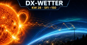 DX-Wetter KW 28: Sonne mit Aktivitaet, Radiowellen zur Ionosphaere und Yagi-Antenne, SFI rund 150