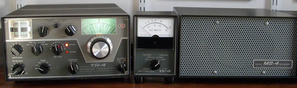 Drake TR-4 transceiver with W-4 wattmeter and MS-4 speaker