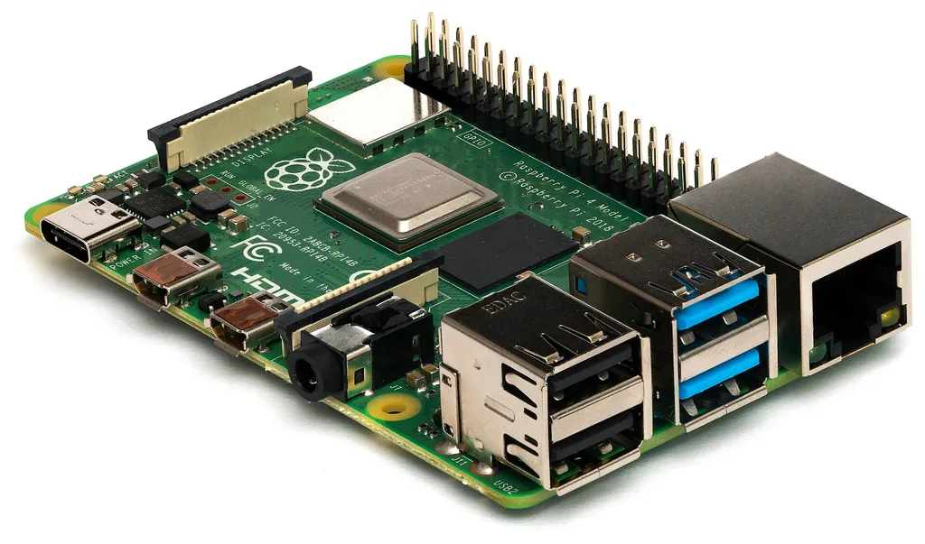 Raspberry Pi 4 Model B seen from the side